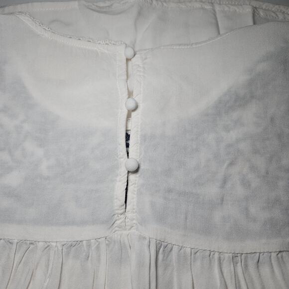 Savanna Jane Womens Boho Embroidered Peasant Top White & Navy Size Large Cottage - Picture 12 of 12